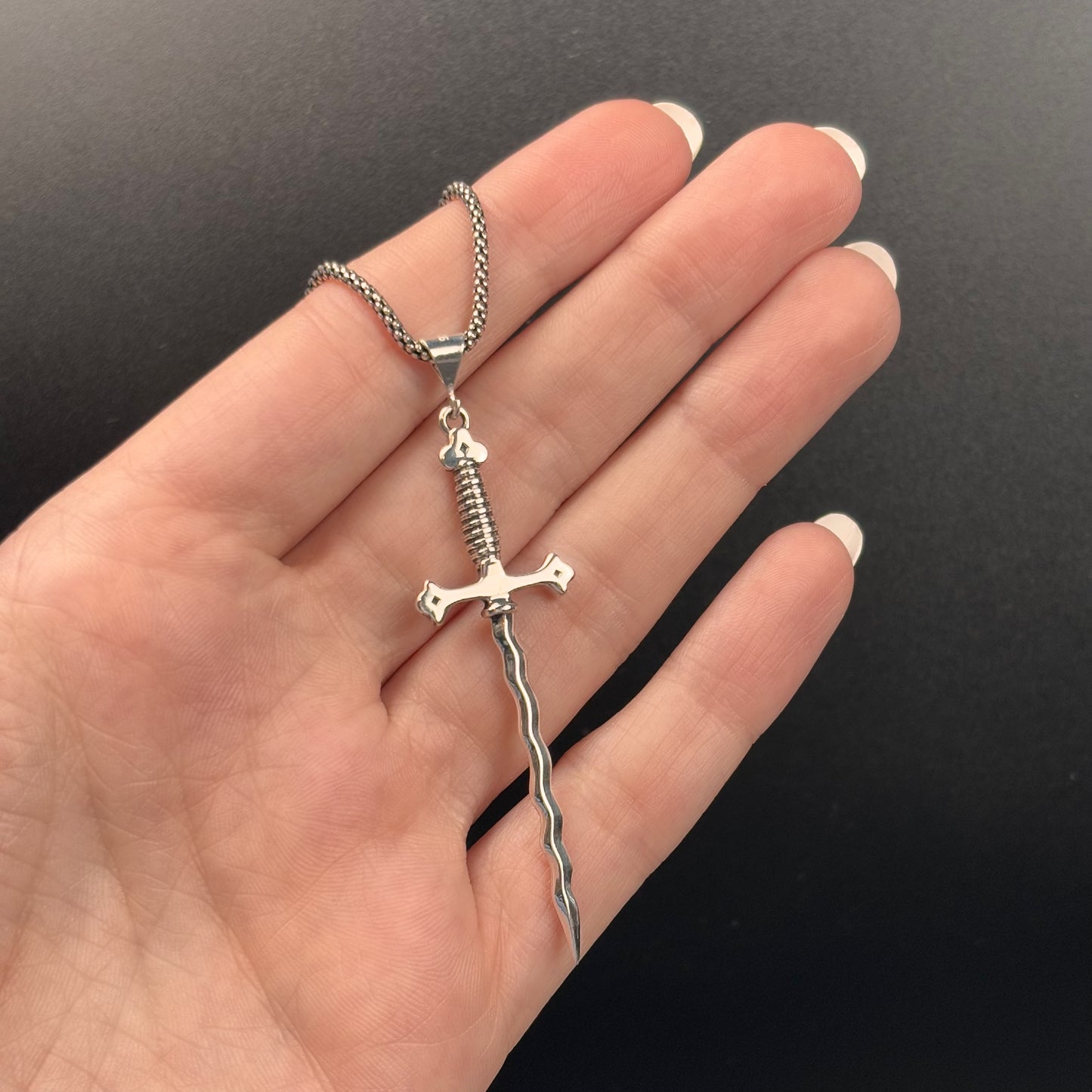Silver Wavy Sword Necklace
