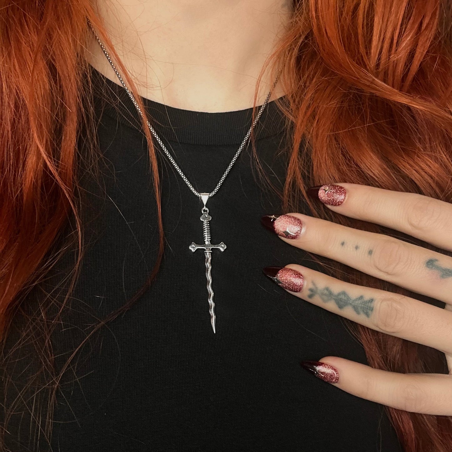 Silver Wavy Sword Necklace