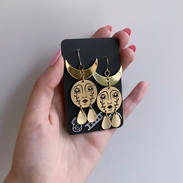 Horned Mother Moon Earrings - Earrings (2D) - While Odin Sleeps