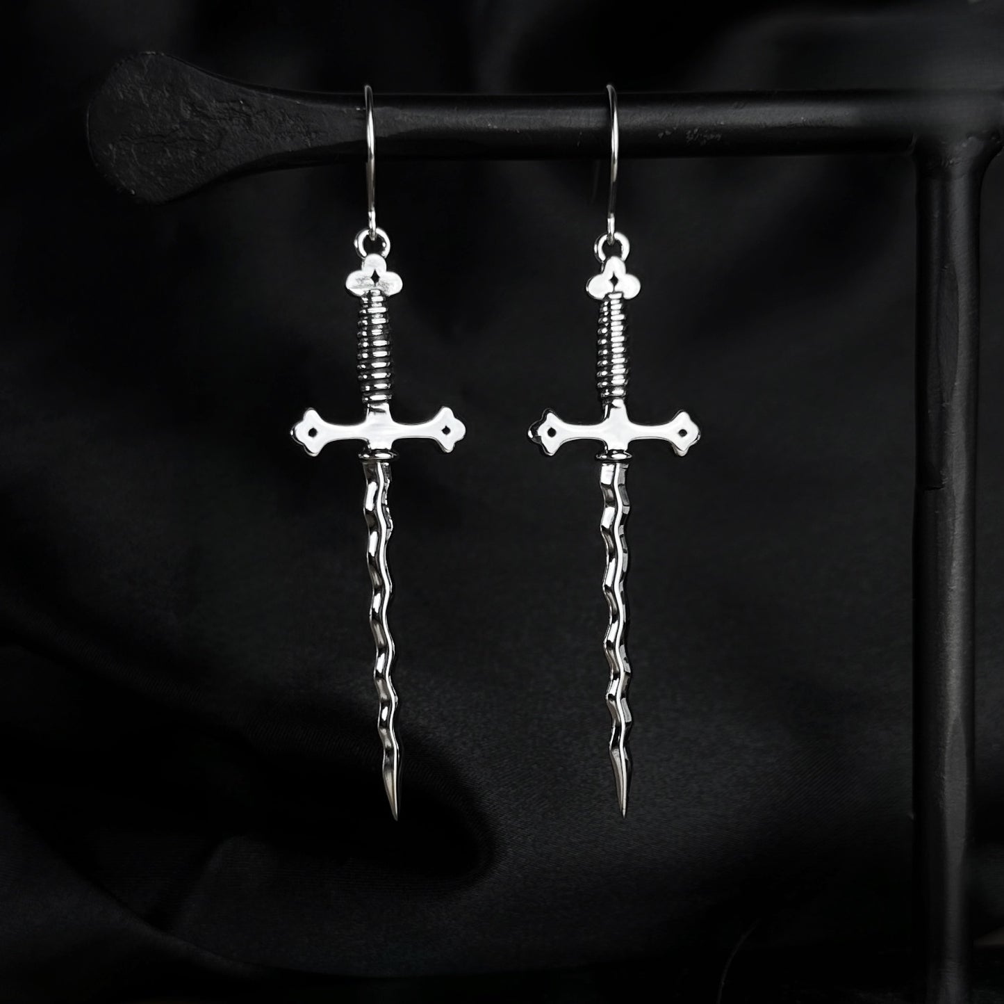 Wavy Sword Earrings - Casted Jewelry - While Odin Sleeps