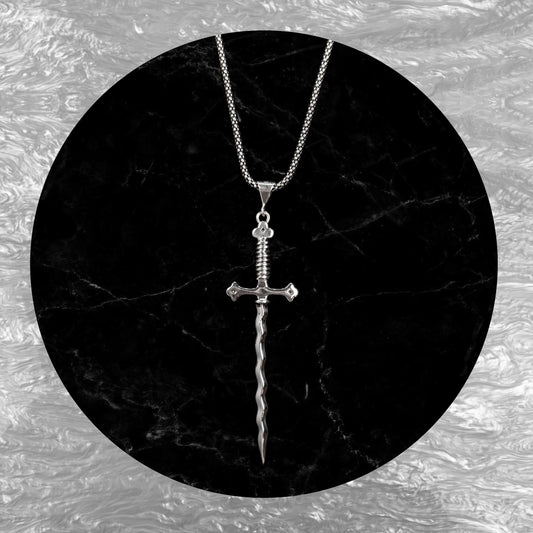 Silver Wavy Sword Necklace