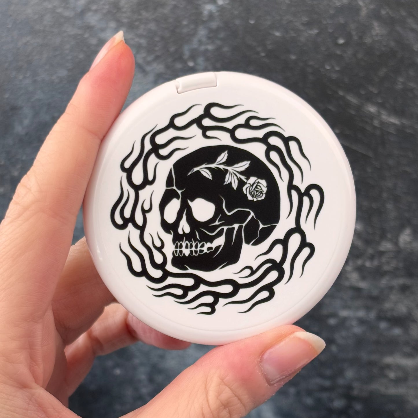 Flaming Skull Pocket Mirror