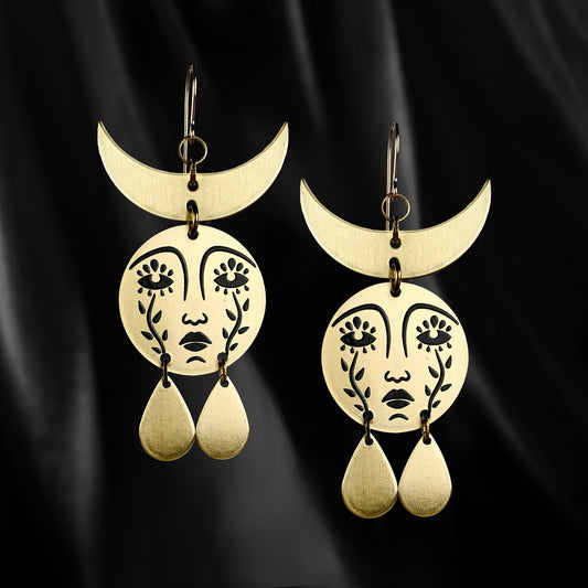 Horned Mother Moon Earrings - Earrings (2D) - While Odin Sleeps