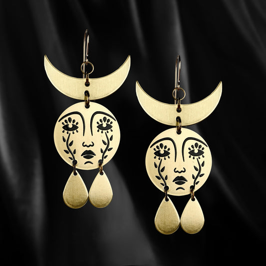 Horned Mother Moon Earrings - While Odin Sleeps